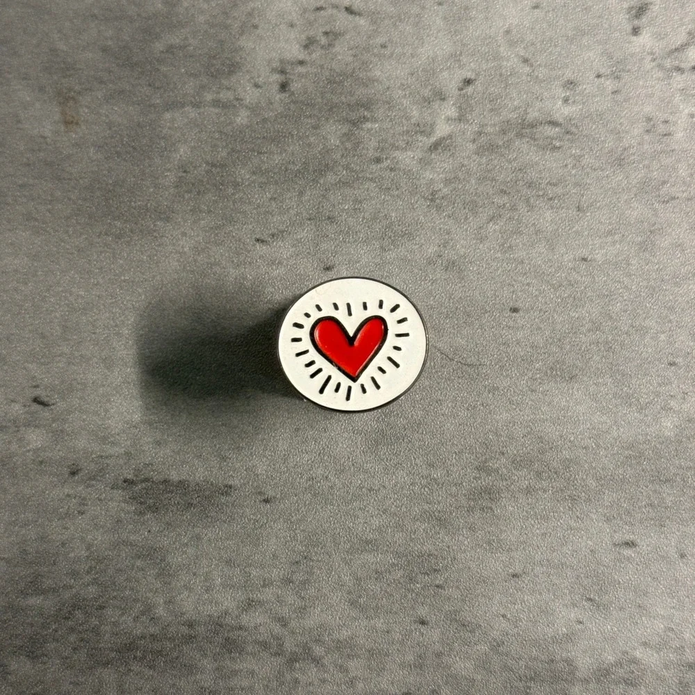 Keith Haring Heart Lapel Pin Radiant Heart White Red Pop Art Style Pintrill